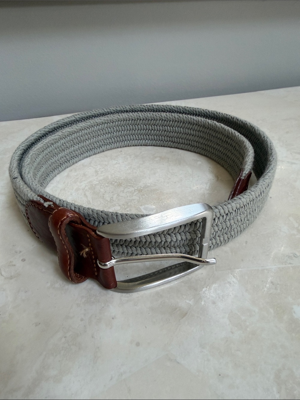 Men's Peter Millar Gray Woven Belt with Brown Leather Accents